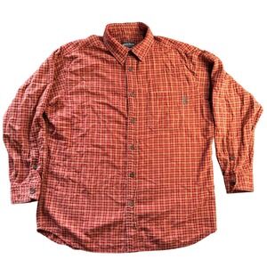 Woolrich Mens Large Red Plaid Grid Button Down Shirt Long Sleeve Outdoor Cotton